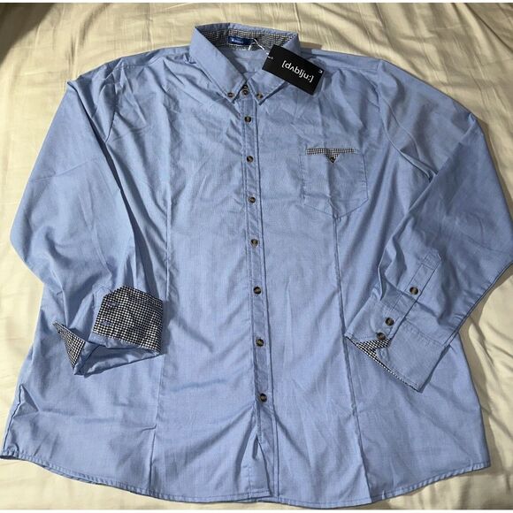 New DOUBL JU Mens 3XL Long sleeve Blue Dress Shirt, Checkered Cuffs,soft -(30-13 - Picture 1 of 12